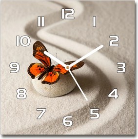 Zegar szklany kwadratowy Kamień zen i motyl