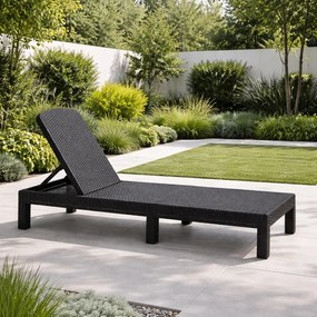 Leżak ogrodowy, składany Montero - regulowane oparcie, czarny