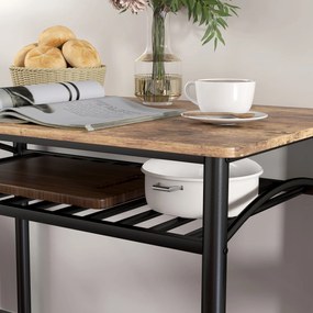 HOMCOM 4-częściowy Zestaw do Jadalni, Oszczędność Miejsca, Zestaw z Stołem, 2 Krzesłami i Ławką, dla Małych Pomieszczeń, Metal, Drewno, Brązowy