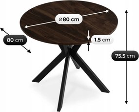 Okrągły stół w stylu industrialnym Lauren 80 cm, orzech/czarny