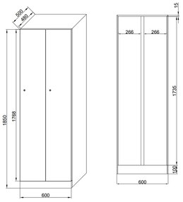 Szafka ubraniowa, 2-drzwiowa, 1850 x 600 x 500 mm, zamek mechaniczny na kod, drzwi laminowane, brzoza