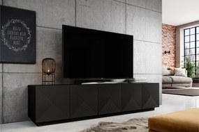 Szafka RTV Asha 200 cm pięciodrzwiowa z ryflowanym frontem - czarny mat