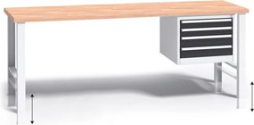 Stół warsztatowy z regulacją wysokości G3, 2000 x 685 x 840-1050 mm, 1x 4 szufladowy kontener, grafitowy