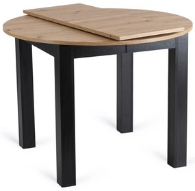 Zestaw Stół Okrągły Rozkładany HARRY 102-142 cm Dąb Artisan/Czarny i 4 Krzesła Tapicerowane BARI Granatowe Nowoczesne