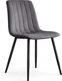 Welurowe krzesło tapicerowane pikowane Ciemny Grafit LIVO Czarne nogi