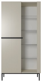 Witryna Nicole 100 cm z ryflowanym frontem - kaszmir / czarne nóżki