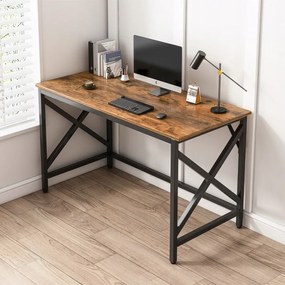 Biurko komputerowe industrialne stolik rustykalny brąz metalowa rama loft