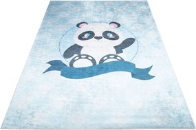 Niebieski dywan dziecięcy z misiem panda N2-W98