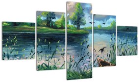 Obraz - Obraz olejny, Wczesny letni wieczór nad jeziorem (125x70 cm)