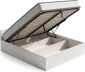 Łóżko z pojemnikiem 160x200 cm metalowy stelaż podnoszony i materac sprężynowy Białe