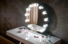 Okrągłe lustro stołowe z żarówkami LED Torano Halmar