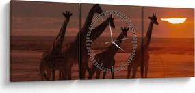 Obraz - Żyrafy na afrykańskiej sawannie (z zegarem) (90x30 cm)