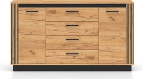 Komoda z szufladami Clawi 06 - 160 cm - dąb craft złoty / czarny