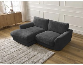 Czarny narożnik z tkaniny szenilowej (lewostronny/z szezlongiem) Leonore – Bobochic Paris