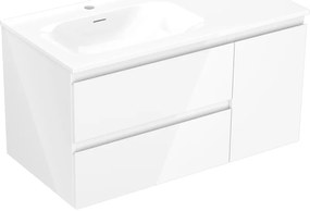 Mexen Orio szafka łazienkowa 90 cm z umywalką Vela lewą, 2S, 1D, biała połysk - 91A13-09047-3-BBFFF00-W23L00