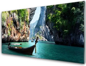 Szkło Ozdobne do Kuchni Samotna Łódź Nad Jeziorem