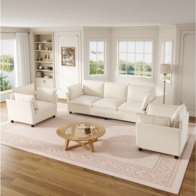 Modułowa sofa 3-osobowa + 2 fotele z poduszkami - Chenille - 220 x 87 x 81 cm - Beż