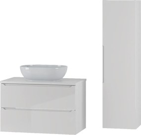 Biały Zestaw do Łazienki 80cm Szafka z Blatem Umywalka Słupek Etna