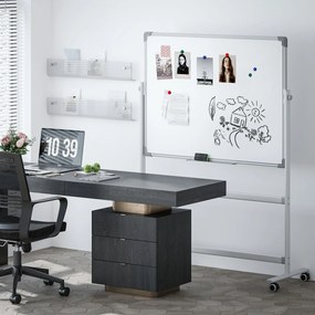 HOMCOM Tablica Magnetyczna, 120 x 90 cm, Obrotowa, Mobilna, z Markerami &amp; Gąbką, Stalowa Konstrukcja, Biała
