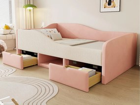 Tapicerowane łóżko dziecięce 90x190 cm - z 2 szufladami - z stelażem lamelowym - Różowy (materac nie jest wliczony w cenę)
