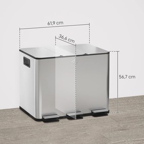 HOMCOM Kosz na śmieci 3 × 20 l | stal odporna na odciski, ciche domykanie, wyjmowane wkłady