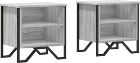Zestaw 2 przemysłowych szafek nocnych z szarego drewna inżynieryjnego Sonoma z miejscem na przechowywanie