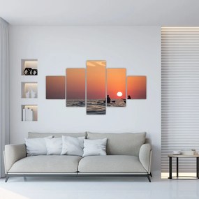 Obraz kajakarzy o zachodzie słońca (125x70 cm)