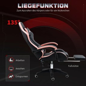 Vinsetto fotel biurowy, fotel gamingowy, 1 zagłówek, 1 poduszka lędźwiowa, Różowy + Czarny | Aosom PL