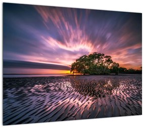 Obraz na szkle plaży o zachodzie słońca (70x50 cm)