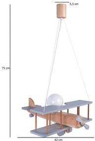 Szary dziecięcy żyrandol drewniany samolot - S198-Frela