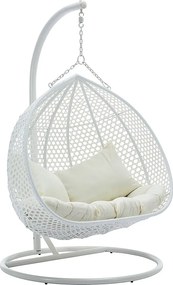 Fotel wiszący 2-osobowy z technorattanu - Biały i beżowe poduszki - VAHINA marki MYLIA