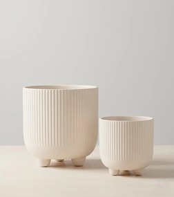 Doniczka Osłonka Beż 15 cm z Ceramiki na Trzech Nóżkach Designerska Donica