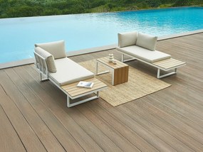 Zestaw mebli ogrodowych z aluminium modułowy: 2 kanapy i stolik kawowy - Biały z beżowymi poduszkami - BAMBAÏA od MYLIA