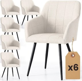 6x Krzesło tapicerowane z przeszyciami kwadratowymi Kremowe LUXANO Czarne nogi tkanina Lumos