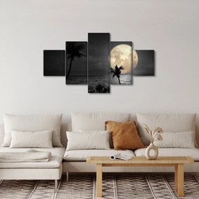 Obraz - Plaża pod pełnią księżyca w odcieniach szarości (125x70 cm)