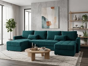 PROMOCJA Rozkładany narożnik w kształcie U VENORIA 285x146 cm, naftowa + 2 poduszki GRATIS II jakość