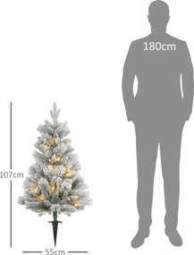 HOMCOM Sztuczna Choinka 90 cm z LED Światełkami, Ognioodporna, na Metalowej Podstawie, Zielony+Biały