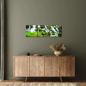 Obraz - wodospady z zielenią (z zegarem) (90x30 cm)