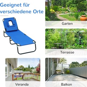 Outsunny leżak, leżak ogrodowy, leżak relaksacyjny, leżak trójnożny z okienkiem do czytania, otwór na twarz, niebieski