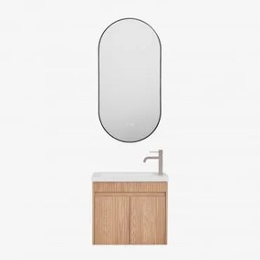 Zestaw Wiszących Mebli Łazienkowych Zintegrowany Z Umywalką Narek Popielaty Brąz & Owalna Osłona Led I Przeciwmgielna - Sklum