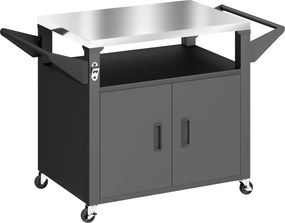 Outsunny Wózek kuchenny na kółkach, serwujący wózek z szafką, uchwytami, stalowa powierzchnia 117 x 55 x 78 cm Czarny | Aosom PL