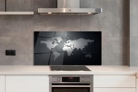 Panel szklany do Kuchni Kontrasty Świata: Biała Mapa na Czarnym Tle