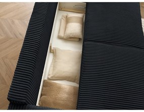 Czarna sztruksowa rozkładana/ze schowkiem sofa 244 cm Chelsea – Bobochic Paris