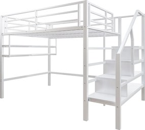 Łóżko górskie 140 x 200 cm – z półkami, otwartą przestrzenią do przechowywania – białe metalowe – bez materaca