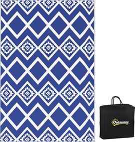 Outsunny Dywan Zewnętrzny Dywan Tarasowy, Odporny Na Warunki Atmosferyczne, Współczesny Design, 182 cm x 274 cm x 0,3 cm, Niebieski + Biały