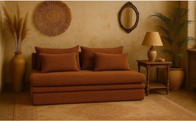 Sofa z funkcją spania i pojemnikiem NELIA, tkanina Poso, Musztardowy