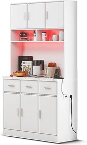 Komoda wysoka z 6 drzwiami i 3 szufladami - 100 x 40 x 180 cm - Diody LED i port ładowania - Drewno MDF - Regulowane półki - Biały