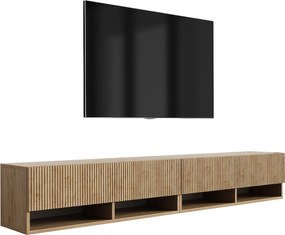 Szafka pod telewizor (2 x 100 cm), fronty ryflowane, Dąb Craft, 200 × 32 × 33,6 cm