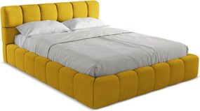 Łóżko 180 x 228 - z tkaniny szenilowej - musztardowy - NALU