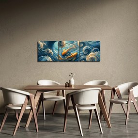 Obraz - Złote rybki (z zegarem) (90x30 cm)